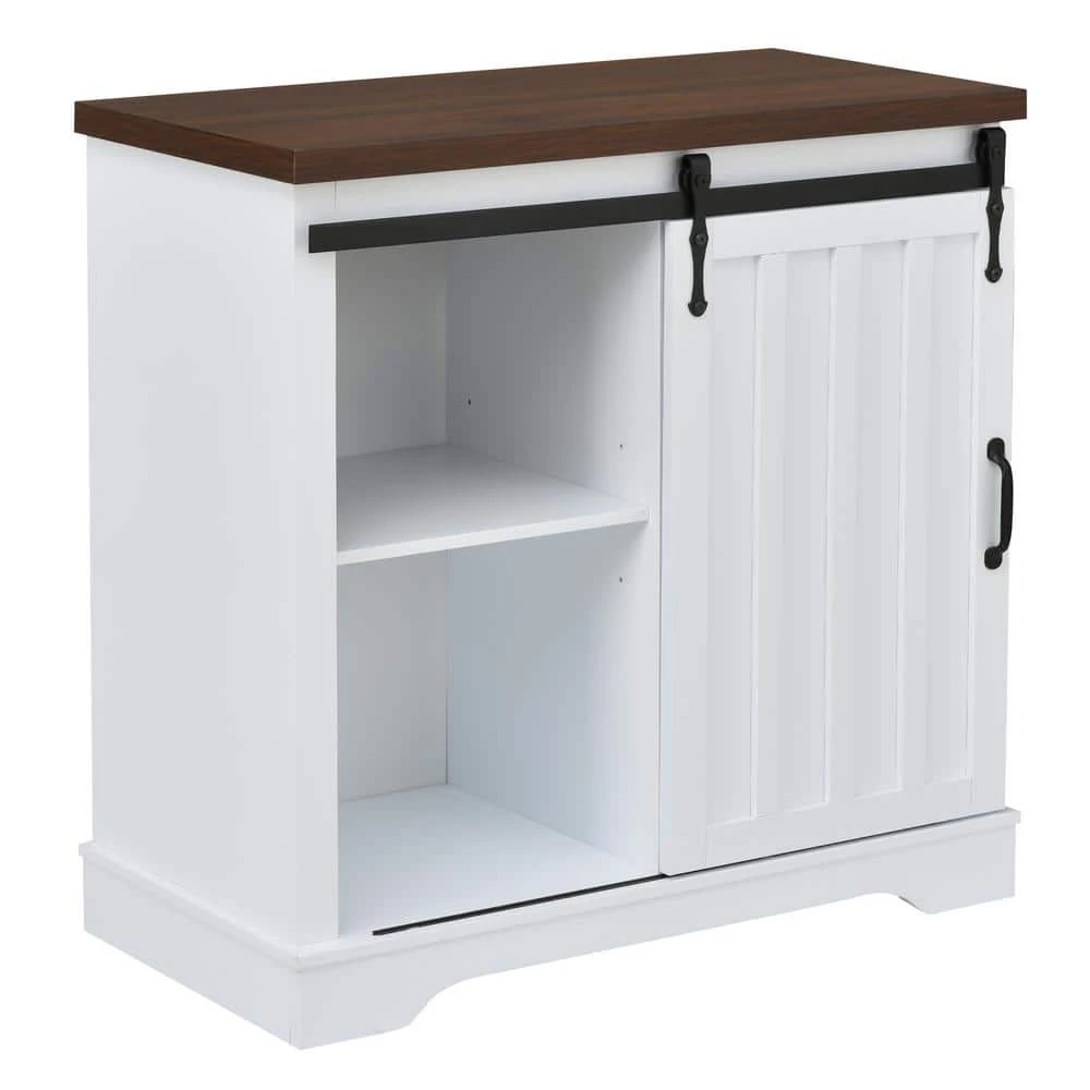 White FreeStanding Accent Cabinet with Sliding Barn Door and Adjustable Shelf by ATHMILE 2 White FreeStanding Accent Cabinet with Sliding Barn Door and Adjustable Shelf by ATHMILE - Image 2