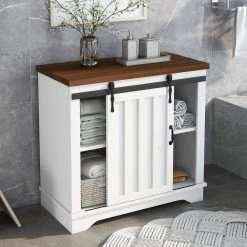 White FreeStanding Accent Cabinet with Sliding Barn Door and Adjustable Shelf by ATHMILE 18 White FreeStanding Accent Cabinet with Sliding Barn Door and Adjustable Shelf by ATHMILE -ATHMILE Sales Store white athmile accent cabinets gz b2w20220671 fa 1000