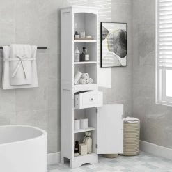 White Tall FreeStanding Storage Cabinet with Door and Adjustable Shelf by ATHMILE 19 White Tall FreeStanding Storage Cabinet with Door and Adjustable Shelf by ATHMILE -ATHMILE Sales Store white athmile accent cabinets gz b2w20220674 31 1000
