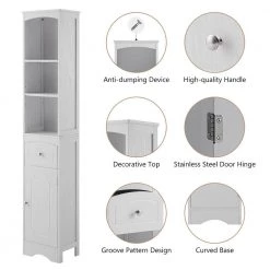 White Tall FreeStanding Storage Cabinet with Door and Adjustable Shelf by ATHMILE 17 White Tall FreeStanding Storage Cabinet with Door and Adjustable Shelf by ATHMILE -ATHMILE Sales Store white athmile accent cabinets gz b2w20220674 fa 1000