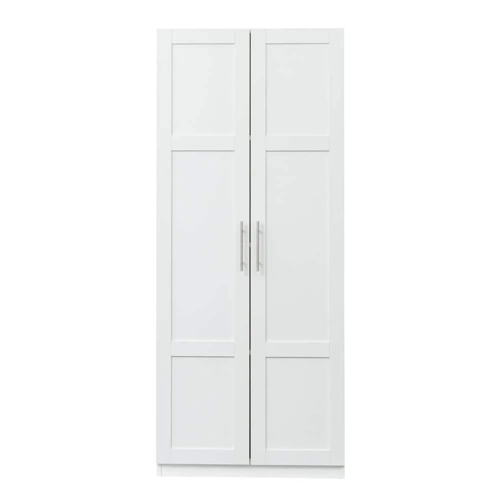 White High Wardrobe and Kitchen Cabinet with 2-Doors and 3-Partitions by ATHMILE 1 White High Wardrobe and Kitchen Cabinet with 2-Doors and 3-Partitions by ATHMILE