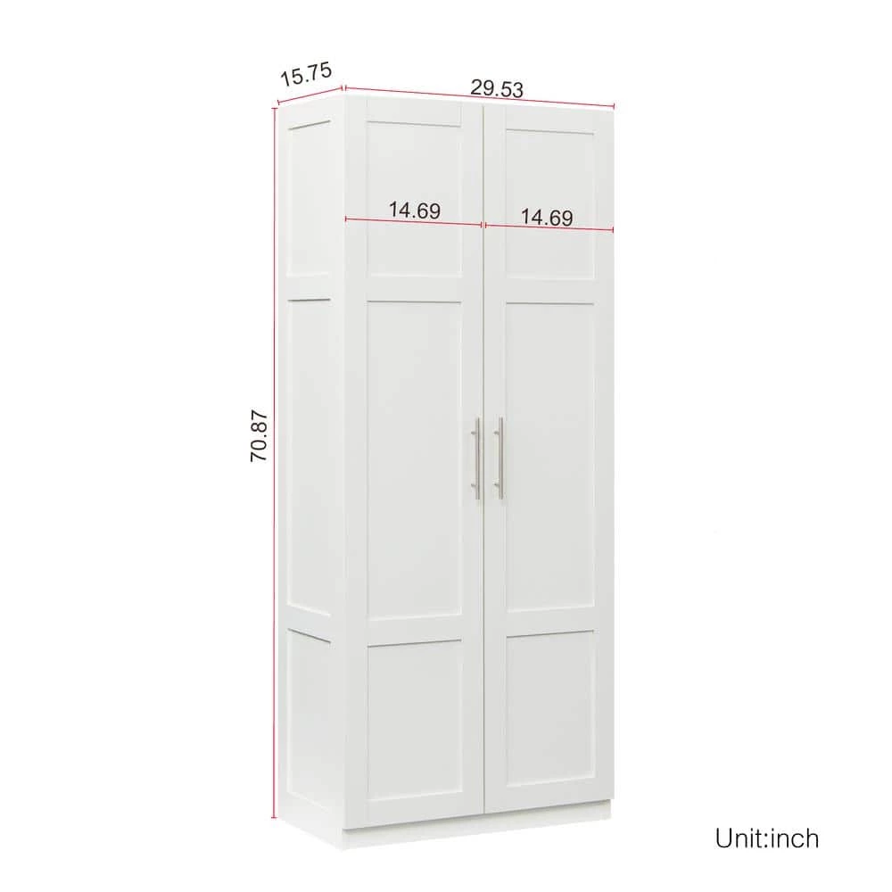 White High Wardrobe and Kitchen Cabinet with 2-Doors and 3-Partitions by ATHMILE 4 White High Wardrobe and Kitchen Cabinet with 2-Doors and 3-Partitions by ATHMILE - Image 4