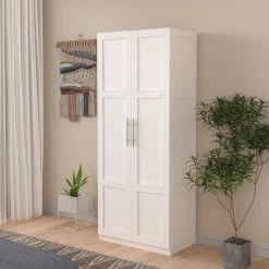 White High Wardrobe and Kitchen Cabinet with 2-Doors and 3-Partitions by ATHMILE 16 White High Wardrobe and Kitchen Cabinet with 2-Doors and 3-Partitions by ATHMILE -ATHMILE Sales Store white athmile accent cabinets gz b2w20220713 fa 1000 1