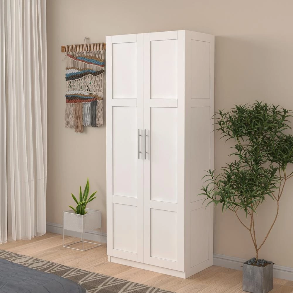 White High Wardrobe and Kitchen Cabinet with 2-Doors and 3-Partitions by ATHMILE 8 White High Wardrobe and Kitchen Cabinet with 2-Doors and 3-Partitions by ATHMILE - Image 8