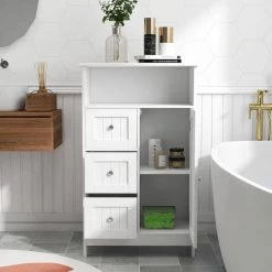 White Standing Storage Cabinet with 3-Drawers and 1-Door by ATHMILE -ATHMILE Sales Store white athmile accent cabinets gz b2w20220827 31 1000