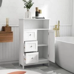 White Standing Storage Cabinet with 3-Drawers and 1-Door by ATHMILE -ATHMILE Sales Store white athmile accent cabinets gz b2w20220827 77 1000