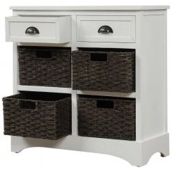 White Rustic Storage Cabinet with Two Drawers and Four Classic Rattan Basket by ATHMILE -ATHMILE Sales Store white athmile accent cabinets gz wf193442aak 77 1000