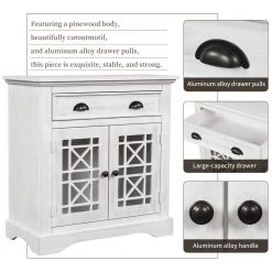 White Retro Storage Cabinet with Doors and Big Wood Drawer, Home Office Furniture Storage Chest by ATHMILE 14 White Retro Storage Cabinet with Doors and Big Wood Drawer, Home Office Furniture Storage Chest by ATHMILE -ATHMILE Sales Store white athmile accent cabinets gz wf195159aak 4f 1000