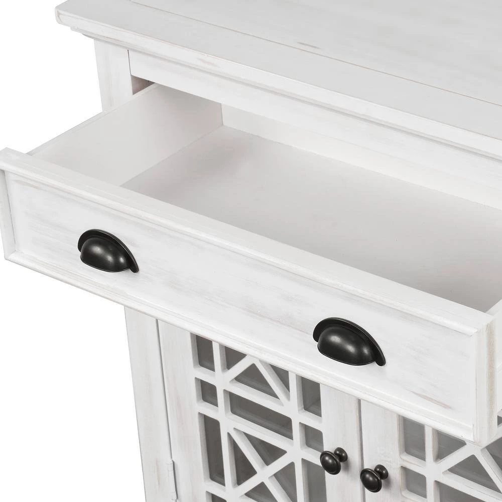 White Retro Storage Cabinet with Doors and Big Wood Drawer, Home Office Furniture Storage Chest by ATHMILE 8 White Retro Storage Cabinet with Doors and Big Wood Drawer, Home Office Furniture Storage Chest by ATHMILE - Image 8