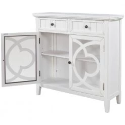 White Accent Storage Cabinet Wooden Cabinet with Adjustable Shelf and Glass Doors by ATHMILE -ATHMILE Sales Store white athmile accent cabinets gz wf284634aak 1f 1000