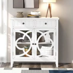 White Accent Storage Cabinet Wooden Cabinet with Adjustable Shelf and Glass Doors by ATHMILE -ATHMILE Sales Store white athmile accent cabinets gz wf284634aak 31 1000