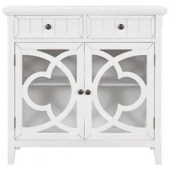 White Accent Storage Cabinet Wooden Cabinet with Adjustable Shelf and Glass Doors by ATHMILE