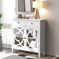 White Accent Storage Cabinet Wooden Cabinet with Adjustable Shelf and Glass Doors by ATHMILE -ATHMILE Sales Store white athmile accent cabinets gz wf284634aak 76 1000