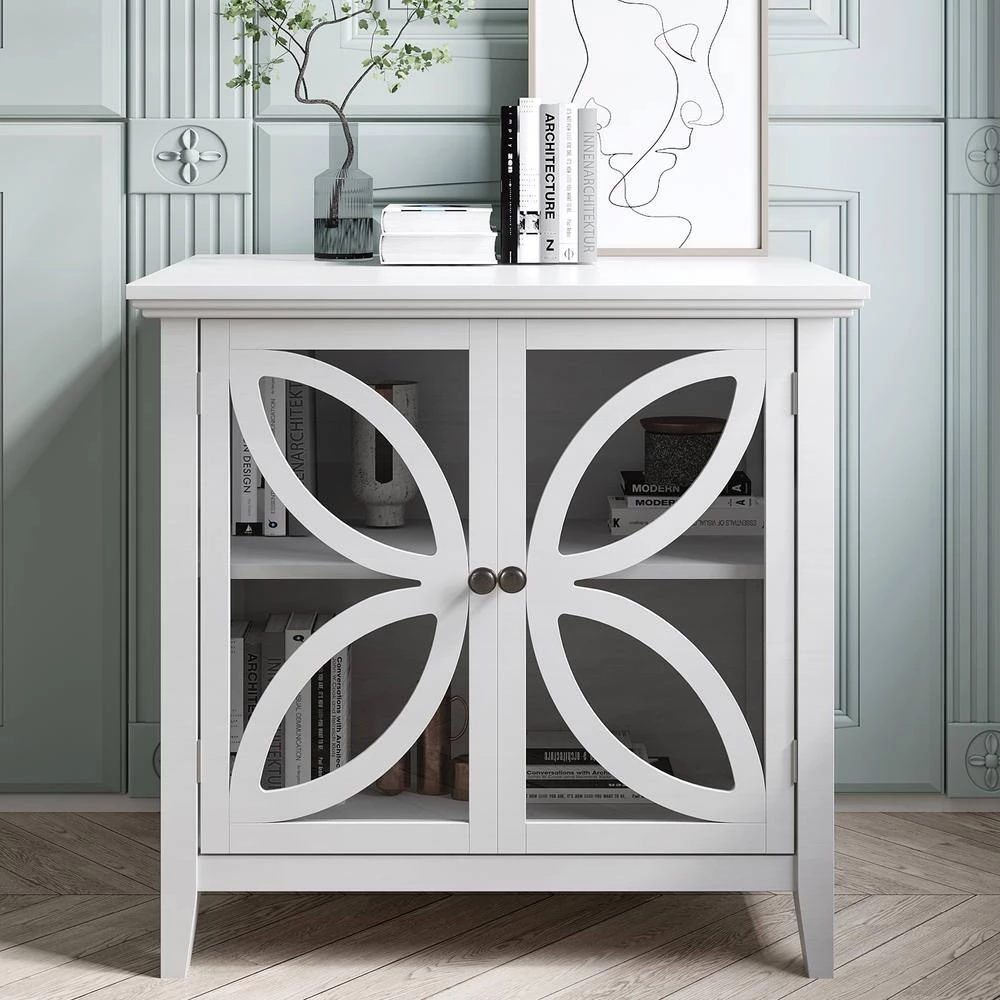 White Accent Storage Cabinet Wooden Cabinet with Decorative Transparent Door by ATHMILE 10 White Accent Storage Cabinet Wooden Cabinet with Decorative Transparent Door by ATHMILE - Image 10