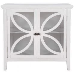 White Accent Storage Cabinet Wooden Cabinet with Decorative Transparent Door by ATHMILE
