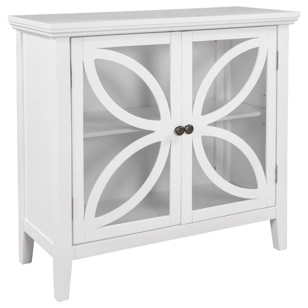 White Accent Storage Cabinet Wooden Cabinet with Decorative Transparent Door by ATHMILE 2 White Accent Storage Cabinet Wooden Cabinet with Decorative Transparent Door by ATHMILE - Image 2