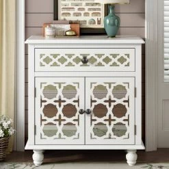 White 29.5 in. Accent Storage Cabinet Wooden Cabinet with Decorative Mirror Door by ATHMILE 19 White 29.5 in. Accent Storage Cabinet Wooden Cabinet with Decorative Mirror Door by ATHMILE -ATHMILE Sales Store white athmile accent cabinets gz wf285474aak 31 1000