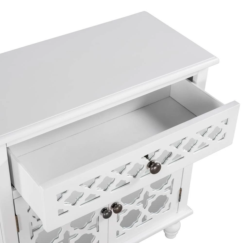 White 29.5 in. Accent Storage Cabinet Wooden Cabinet with Decorative Mirror Door by ATHMILE 7 White 29.5 in. Accent Storage Cabinet Wooden Cabinet with Decorative Mirror Door by ATHMILE - Image 7