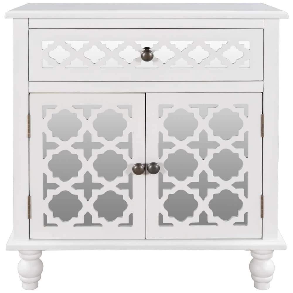 White 29.5 in. Accent Storage Cabinet Wooden Cabinet with Decorative Mirror Door by ATHMILE 1 White 29.5 in. Accent Storage Cabinet Wooden Cabinet with Decorative Mirror Door by ATHMILE