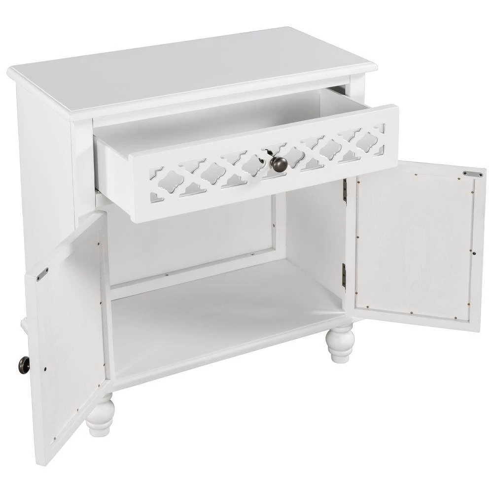 White 29.5 in. Accent Storage Cabinet Wooden Cabinet with Decorative Mirror Door by ATHMILE 3 White 29.5 in. Accent Storage Cabinet Wooden Cabinet with Decorative Mirror Door by ATHMILE - Image 3