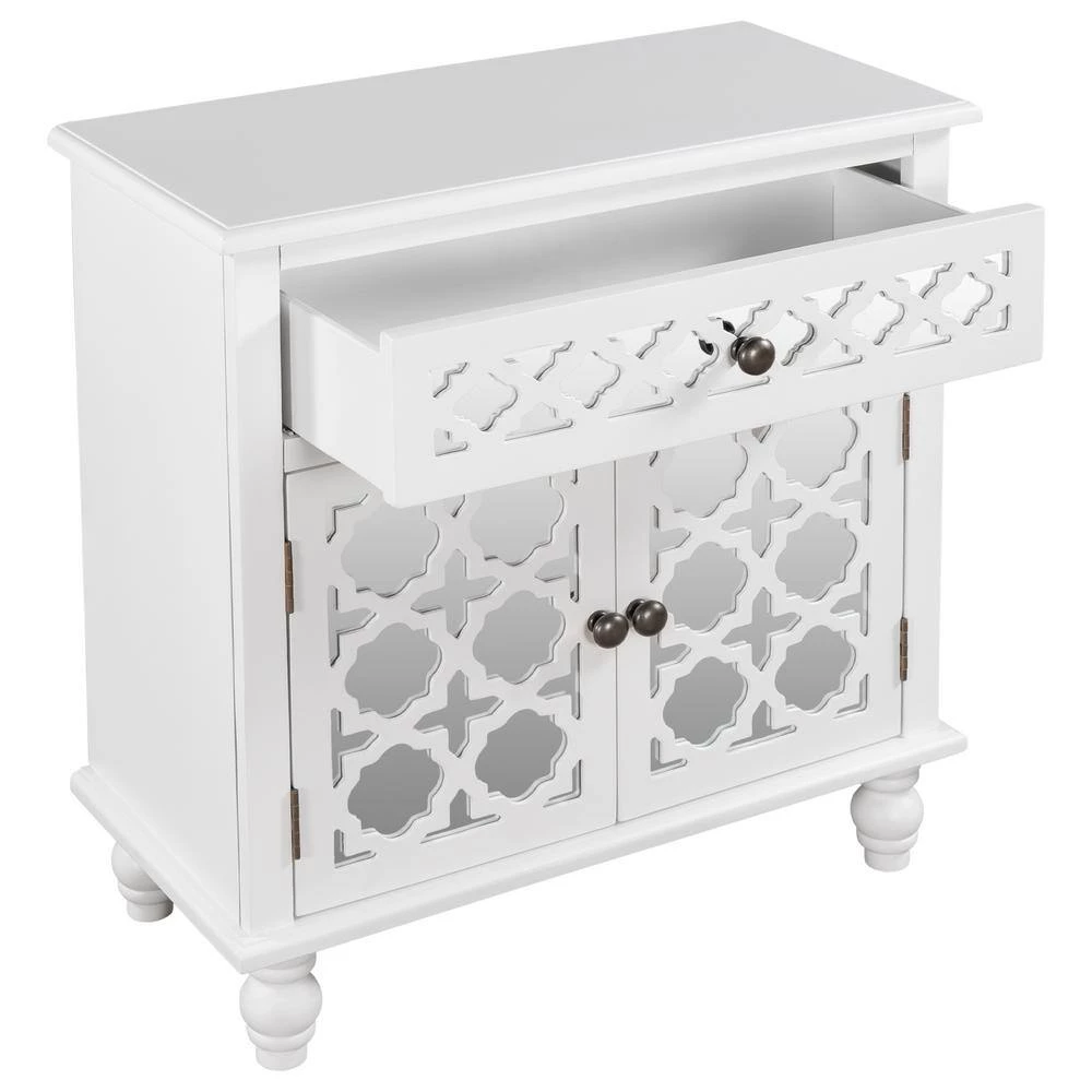 White 29.5 in. Accent Storage Cabinet Wooden Cabinet with Decorative Mirror Door by ATHMILE 2 White 29.5 in. Accent Storage Cabinet Wooden Cabinet with Decorative Mirror Door by ATHMILE - Image 2