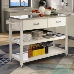 White Rolling Kitchen Cart with Stainless Steel Top and 2-Drawers by ATHMILE 10 White Rolling Kitchen Cart with Stainless Steel Top and 2-Drawers by ATHMILE -ATHMILE Sales Store white athmile bar carts gz b2w20220833 1f 1000