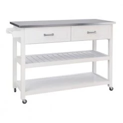 White Rolling Kitchen Cart with Stainless Steel Top and 2-Drawers by ATHMILE 9 White Rolling Kitchen Cart with Stainless Steel Top and 2-Drawers by ATHMILE -ATHMILE Sales Store white athmile bar carts gz b2w20220833 4f 1000
