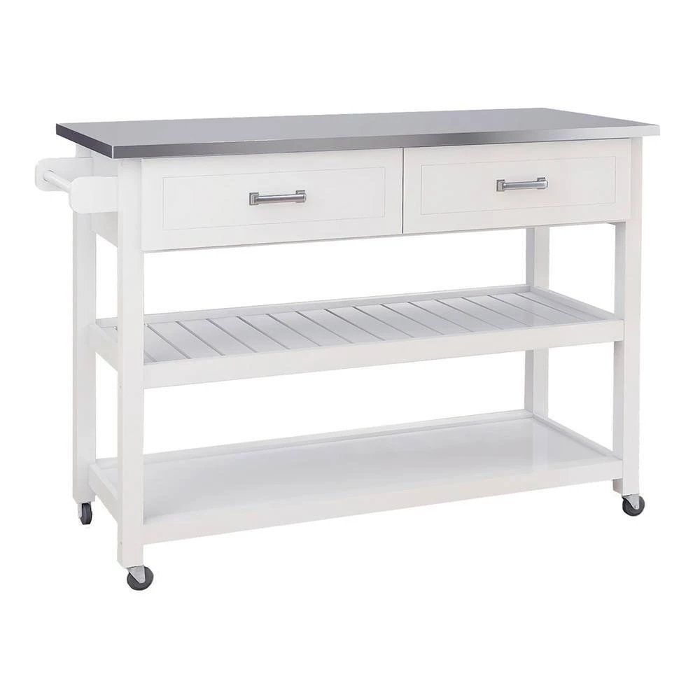 White Rolling Kitchen Cart with Stainless Steel Top and 2-Drawers by ATHMILE 4 White Rolling Kitchen Cart with Stainless Steel Top and 2-Drawers by ATHMILE - Image 4