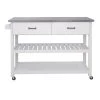 White Rolling Kitchen Cart with Stainless Steel Top and 2-Drawers by ATHMILE
