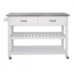 White Rolling Kitchen Cart with Stainless Steel Top and 2-Drawers by ATHMILE