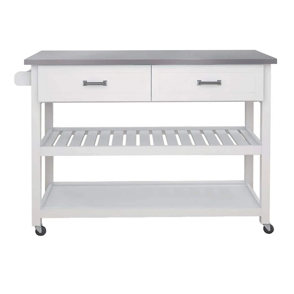 White Rolling Kitchen Cart with Stainless Steel Top and 2-Drawers by ATHMILE 1 White Rolling Kitchen Cart with Stainless Steel Top and 2-Drawers by ATHMILE