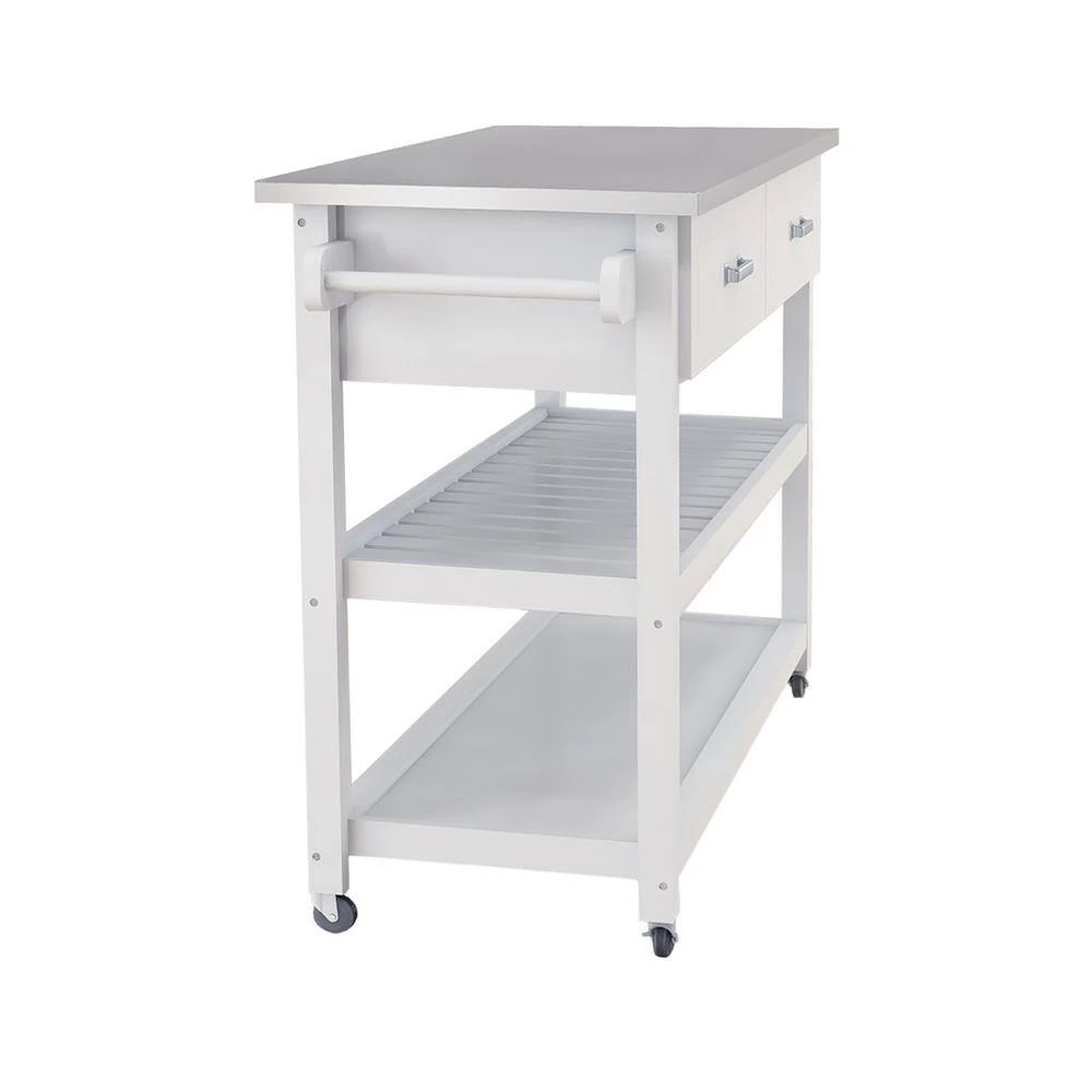 White Rolling Kitchen Cart with Stainless Steel Top and 2-Drawers by ATHMILE 2 White Rolling Kitchen Cart with Stainless Steel Top and 2-Drawers by ATHMILE - Image 2