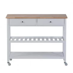 White Rolling Kitchen Cart Solid Wood Top and Locking Wheels by ATHMILE