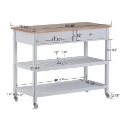 White Rolling Kitchen Cart Solid Wood Top and Locking Wheels by ATHMILE -ATHMILE Sales Store white athmile bar carts gz b2w20220834 c3 1000