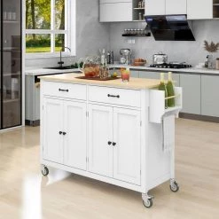 White Kitchen Island Cart with Solid Wood Top and Locking Wheels by ATHMILE -ATHMILE Sales Store white athmile bar carts gz b2w20220931 31 1000