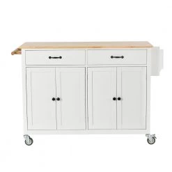 White Kitchen Island Cart with Solid Wood Top and Locking Wheels by ATHMILE