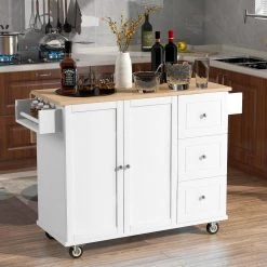 White Kitchen Island Cart with Solid Wood Top and Locking Wheels by ATHMILE -ATHMILE Sales Store white athmile bar carts gz b2w20220934 31 1000