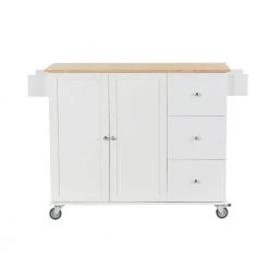 White Kitchen Island Cart with Solid Wood Top and Locking Wheels by ATHMILE