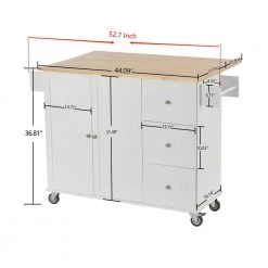 White Kitchen Island Cart with Solid Wood Top and Locking Wheels by ATHMILE -ATHMILE Sales Store white athmile bar carts gz b2w20220934 c3 1000