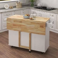 White Kitchen Island with Solid Wood Table Top by ATHMILE -ATHMILE Sales Store white athmile bar carts gz b2w20221272 1f 1000