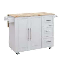 ATHMILE Sales Store 25 White Kitchen Island with Solid Wood Table Top by ATHMILE