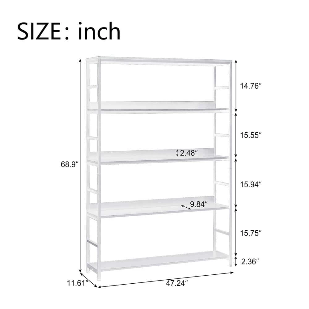 68.9 in. White 5-Shelf Standard Bookcase by ATHMILE 5 68.9 in. White 5-Shelf Standard Bookcase by ATHMILE - Image 5