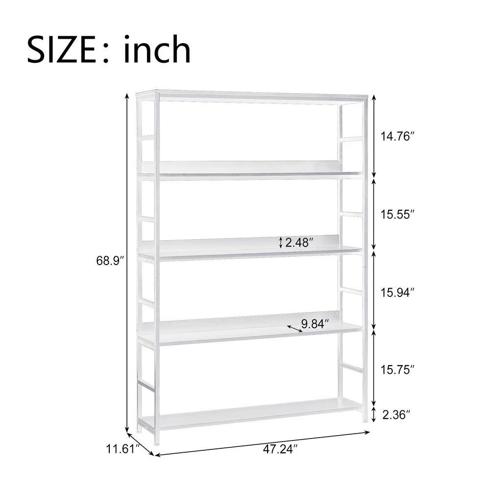68.9 in. White 5-Tier Home Office Bookcase Open Bookshelf with Metal Frame by ATHMILE 2 68.9 in. White 5-Tier Home Office Bookcase Open Bookshelf with Metal Frame by ATHMILE - Image 2