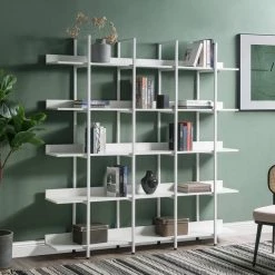70.87 in. White 5-Tier Bookcase Home Office Open Bookshelf with Metal Frame by ATHMILE -ATHMILE Sales Store white athmile bookcases bookshelves gz wf286176aak 31 1000