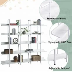 70.87 in. White 5-Tier Bookcase Home Office Open Bookshelf with Metal Frame by ATHMILE -ATHMILE Sales Store white athmile bookcases bookshelves gz wf286176aak 76 1000