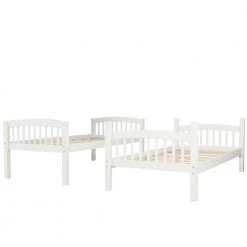 White Twin Over Twin Bunk Bed with Ladder by ATHMILE -ATHMILE Sales Store white athmile bunk beds gz b2w20220563 1f 1000