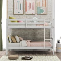 White Twin Over Twin Bunk Bed with Ladder by ATHMILE -ATHMILE Sales Store white athmile bunk beds gz b2w20220563 31 1000