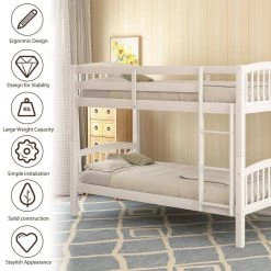 White Twin Over Twin Bunk Bed with Ladder by ATHMILE -ATHMILE Sales Store white athmile bunk beds gz b2w20220563 44 1000