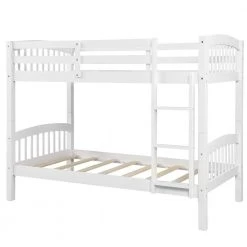 White Twin Over Twin Bunk Bed with Ladder by ATHMILE