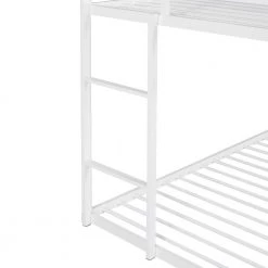 White Twin Over Twin House Metal Frame Bunk Bed Built-in Ladder by ATHMILE -ATHMILE Sales Store white athmile bunk beds gz b2w20220637 44 1000